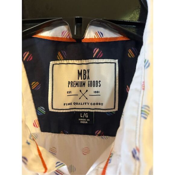 MBX Premium Goods Shirt Mens Large White Circle Print Button Short Sleeve Pocket - Picture 4 of 7